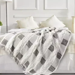 Spencer Gray and White Plaid Throw