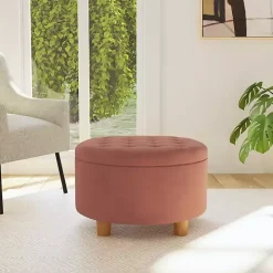 Spice Round Velvet Tufted Storage Ottoman