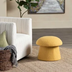 Spice Yellow Boucle Mushroom Storage Ottoman