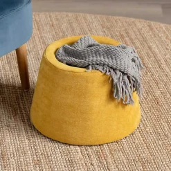 Spice Yellow Chenille Mushroom Storage Ottoman