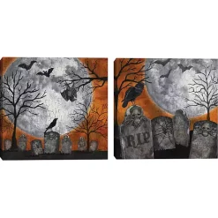Spooky Graveyard Canvas Art Prints, Set of 2