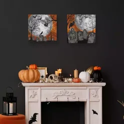 Spooky Graveyard Canvas Art Prints, Set of 2