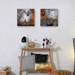 Spooky Graveyard Canvas Art Prints, Set of 2