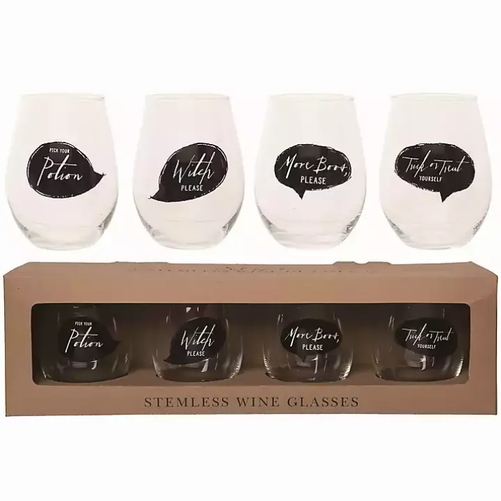 Spooky Sentiment Stemless Wine Glasses, Set of 4