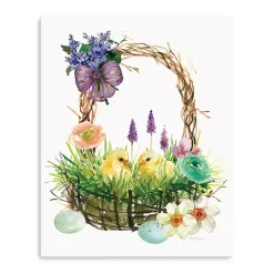 Spring Chicks in a Basket Canvas Art Print
