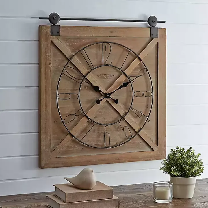 Square Wood Barn Door Wall Clock