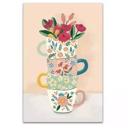 Stacked Floral Mugs Canvas Art Print