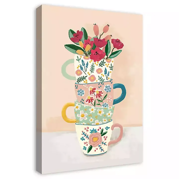Stacked Floral Mugs Canvas Art Print