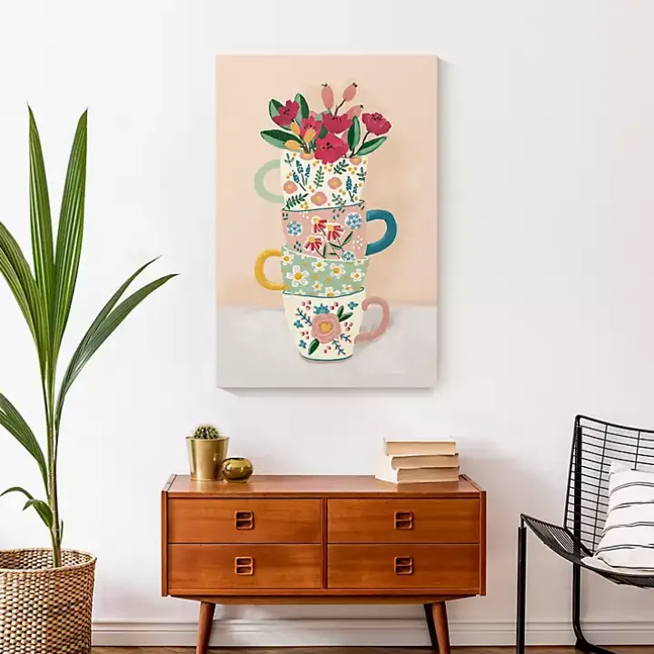 Stacked Floral Mugs Canvas Art Print