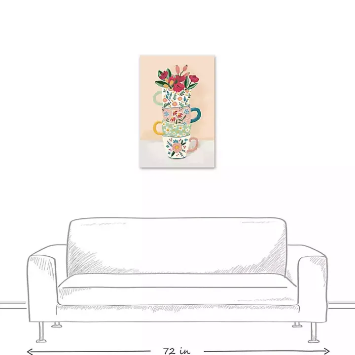Stacked Floral Mugs Canvas Art Print