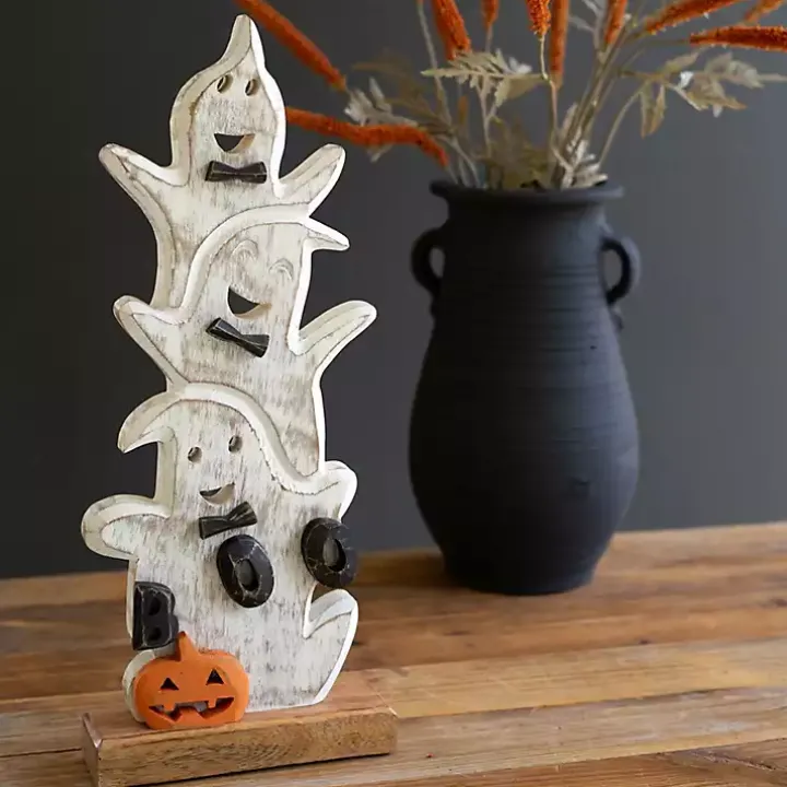 Stacked Ghosts Wooden Halloween Table Decoration