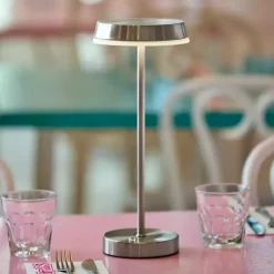 Steel Metal Disc Frosted Light Cordless Table Lamp