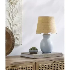 Stella Light Blue Mini Table Lamp with Woven Shade