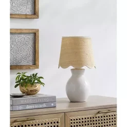 Stella White Mini Table Lamp with Woven Shade