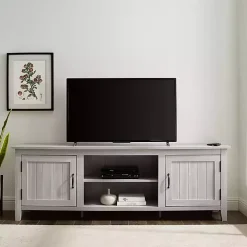 Stone Gray Grooved Door Modern Farmhouse TV Stand