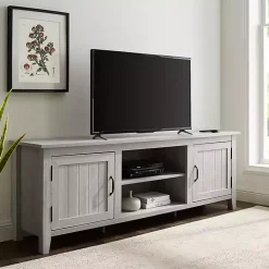 Stone Gray Grooved Door Modern Farmhouse TV Stand