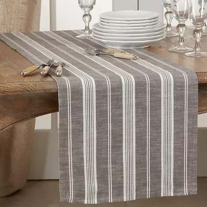 Stone Gray Thin Striped Table Runner