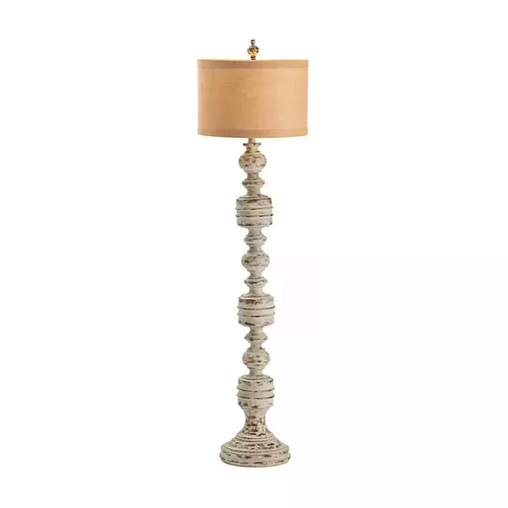 Stonewashed Gray Carved Base Floor Lamp
