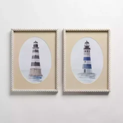 Striped Lighthouse Framed Art Prints, Set of 2