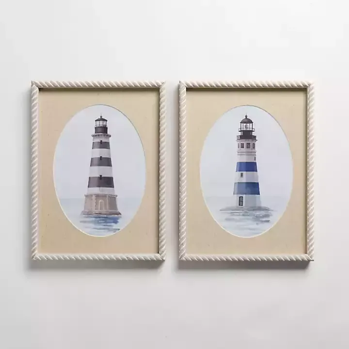 Striped Lighthouse Framed Art Prints, Set of 2