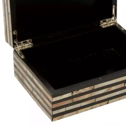 Striped Mother of Pearl Shell Wood Boxes, Set of 2