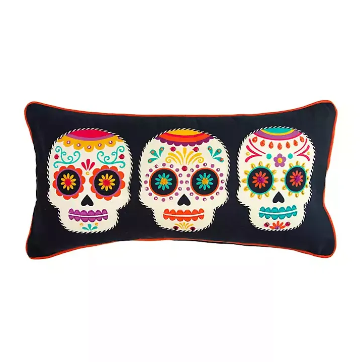 Sugar Skull Trio Day of the Dead Pillow