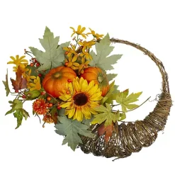 Sunflower and Pumpkin Cornucopia Harvest Wreath