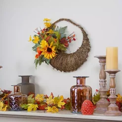 Sunflower and Pumpkin Cornucopia Harvest Wreath