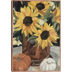 Sunflower Vase and Pumpkins Framed Canvas Print