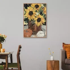 Sunflower Vase and Pumpkins Framed Canvas Print