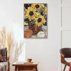 Sunflower Vase and Pumpkins Framed Canvas Print