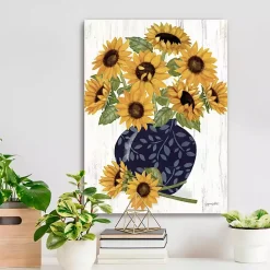 Sunflowers in Blue Vase Canvas Art Print