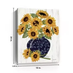 Sunflowers in Blue Vase Canvas Art Print