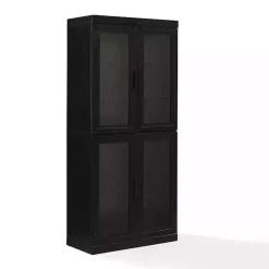 Tall Black Wood and Glass Door Storage Cabinet