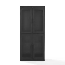 Tall Black Wood and Glass Door Storage Cabinet