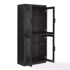 Tall Black Wood and Glass Door Storage Cabinet