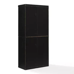 Tall Black Wood and Glass Door Storage Cabinet