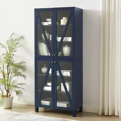 Tall Navy Triangle 4-Door Wood Cabinet