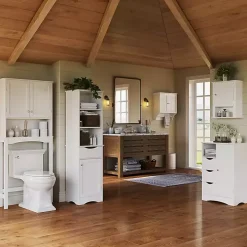 Tall White Open Shelves Cabinet