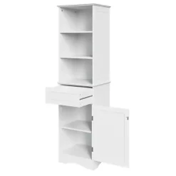 Tall White Open Shelves Cabinet