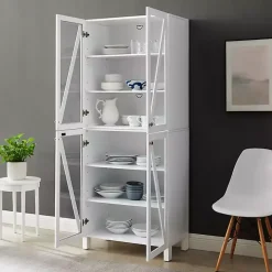 Tall White Triangle 4-Door Wood Cabinet