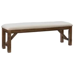 Tan Basketweave Upholstered Wood Bench