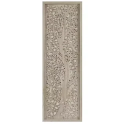 Tan Carved Wood Laurel Branches Panel Wall Plaque