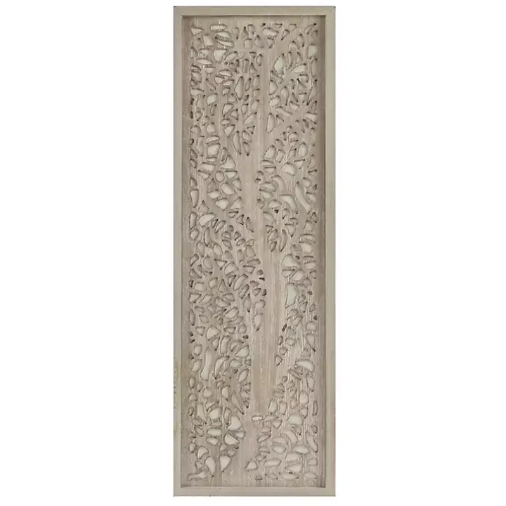 Tan Carved Wood Laurel Branches Panel Wall Plaque