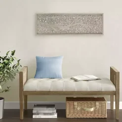 Tan Carved Wood Laurel Branches Panel Wall Plaque