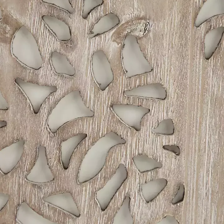 Tan Carved Wood Laurel Branches Panel Wall Plaque