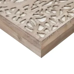 Tan Carved Wood Laurel Branches Panel Wall Plaque