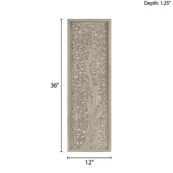 Tan Carved Wood Laurel Branches Panel Wall Plaque