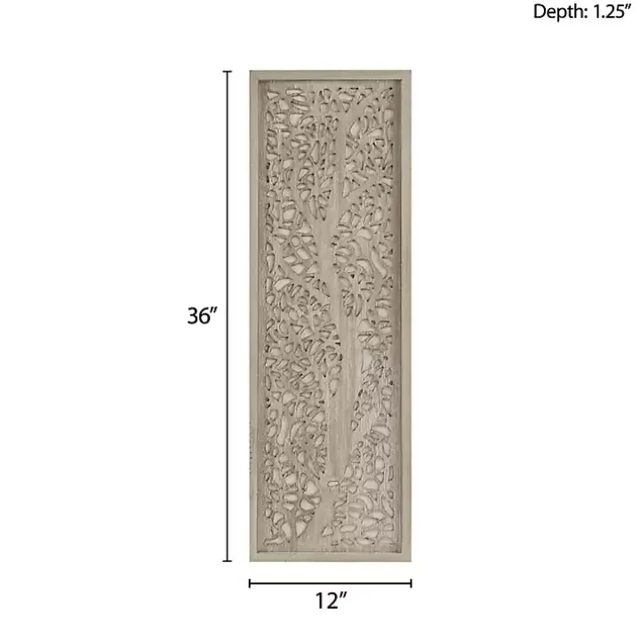 Tan Carved Wood Laurel Branches Panel Wall Plaque