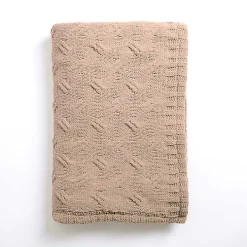 Tan Chenille Cable Knit Throw